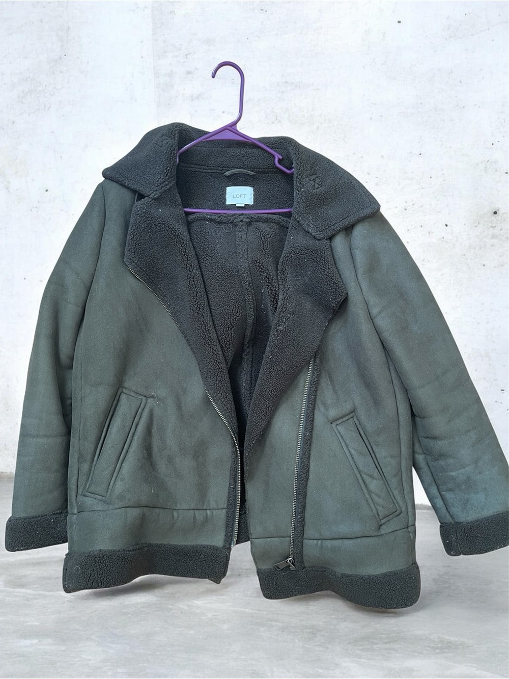 LOFT Green Faux-Shearling Bomber Jacket XL - Picture 3 of 3